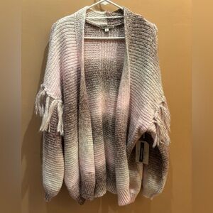 Frye and Co. long sleeve open front fringe trim pink hombre cardigan Size XL NWT